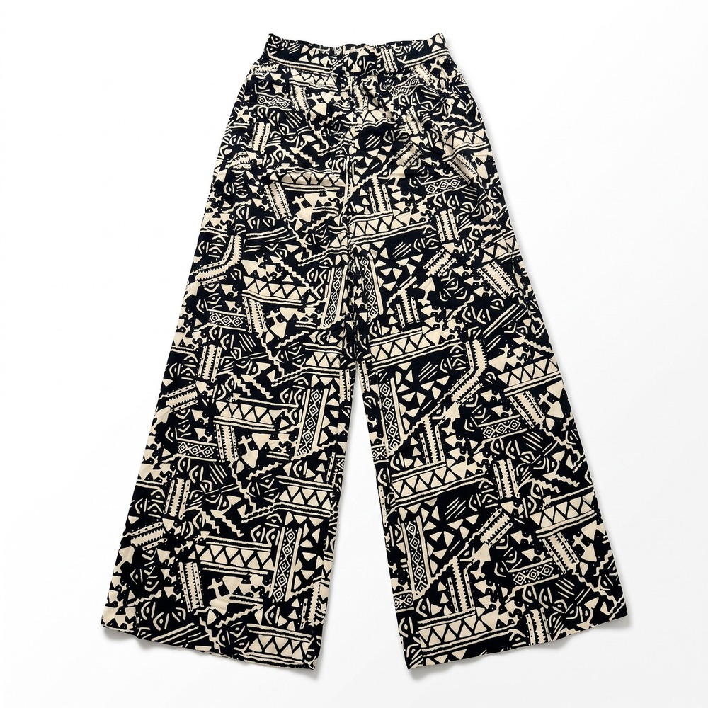Mossimo Supply Co S/P Womens Black Cream Printed Wide Leg Pants Boho Casual
